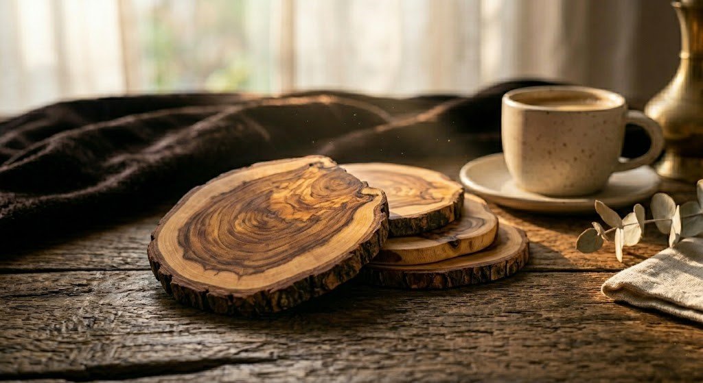 Acacia Wood Natural Coaster Set